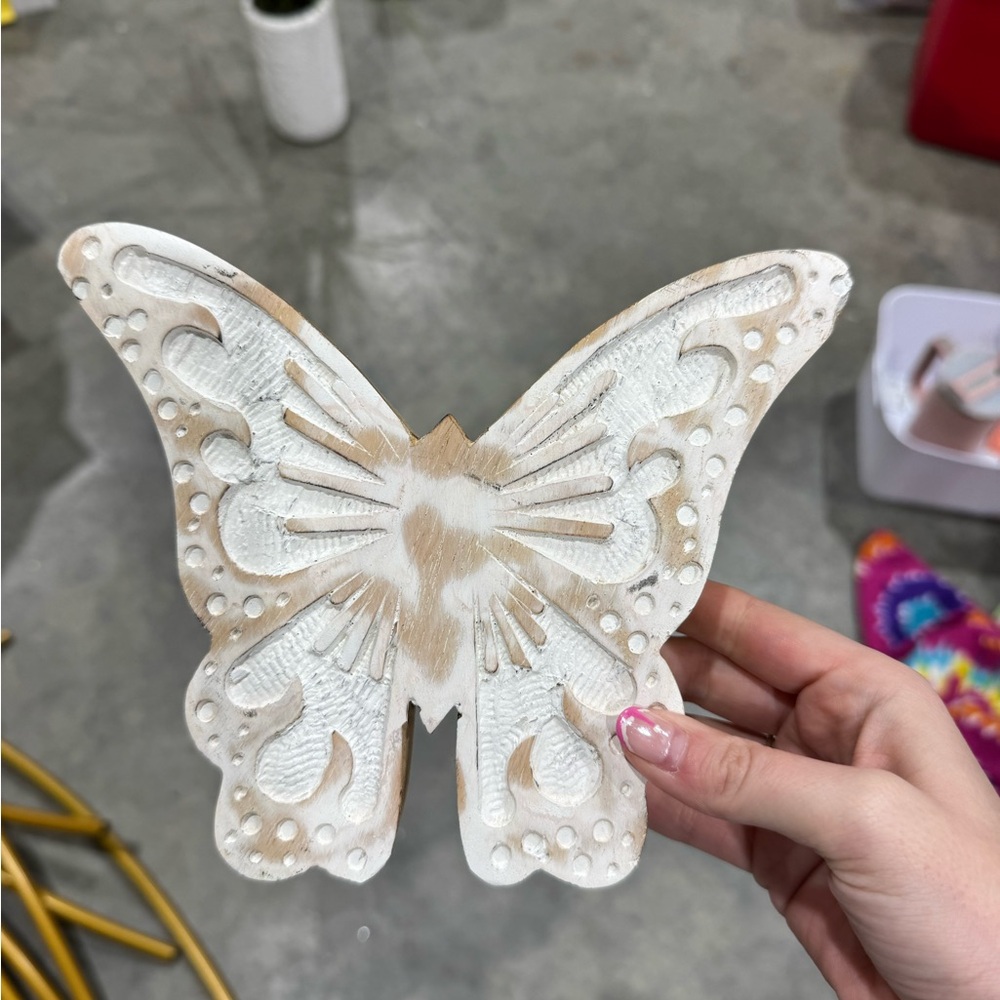 T.J.Maxx White and Tan Butterfly Decor